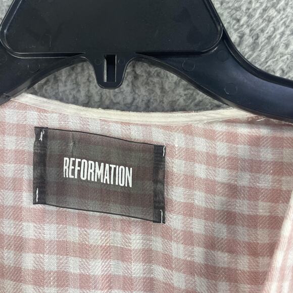 Reformation Dress Womens Small Pink Gingham Linen Wrap Ruffle Mini USA - Picture 6 of 15
